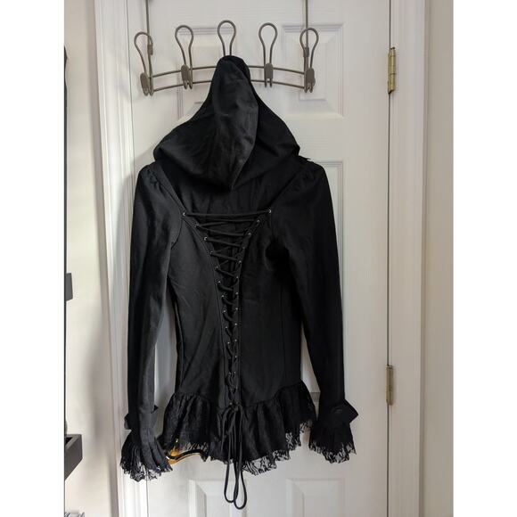 Midnight Hour Corset Hoodie Size L Red Hood Vampire Goth Lace Black Whimsygoth - Picture 6 of 13